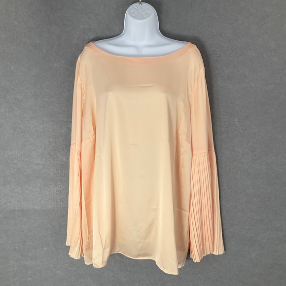 The Limited Collection Blouse Women 2X Coral Pleated Bell Sleeve Office Cocktail - Picture 1 of 12